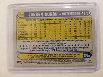 2022 Topps Series 1 1987 Chrome Jarren Duran RC Autograph Orange