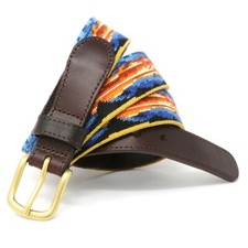 Mountain Range Needlepoint Men s Belt Hand-stitched / Full Grain Leather Backing