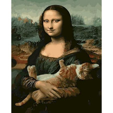 Paint By Numbers Adults kids Mona Lisa Cat Funny DIY Painting Kit 40x50CM Canvas