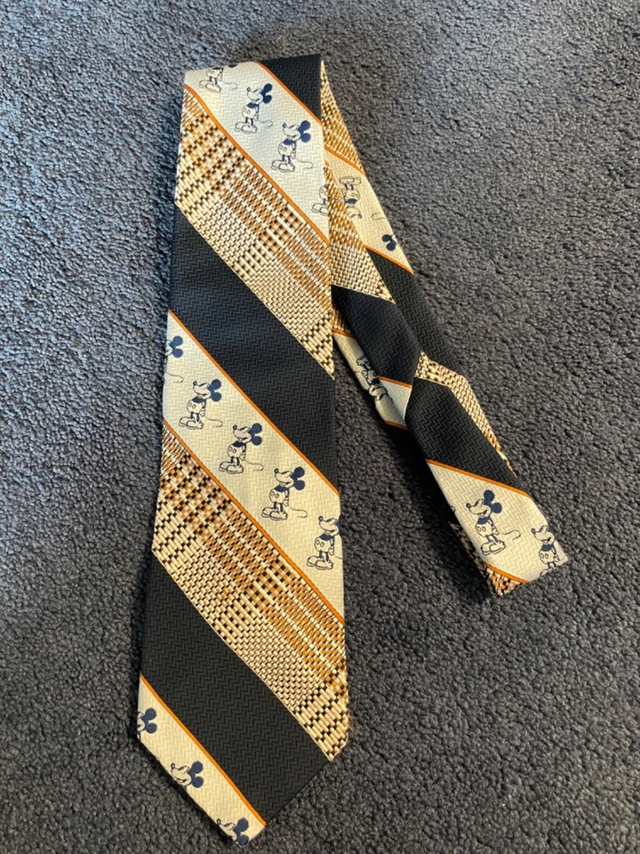 Corbata tejida vintage de Mickey Mouse para hombre 100 % nailon QIana años 70 rayas diagonales Foto 2 de 4