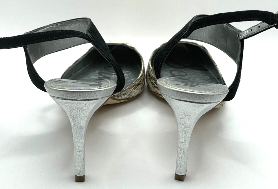 Sam Edelman NY Snakeskin Leather Suede Heels Women's Pumps Size 8M Beige Black - Image 4 of 4