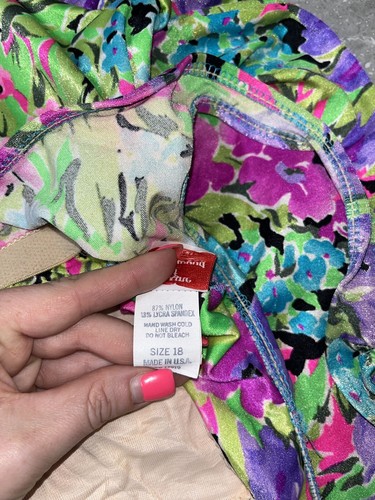 Maxine Of Hollywood One Piece Swimsuit Floral Pinup Romper Dress Retro Swim 18 - Picture 10 of 12