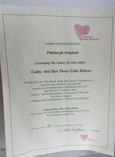 Pittsburg Originals CATHY & Her 3 LITTLE KITTENS, 2001, Chris Miller, MIB LE 100 - Picture 9 of 11