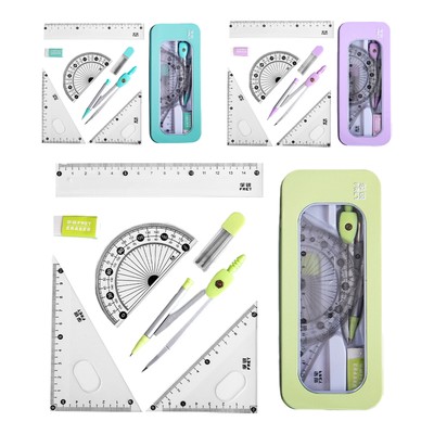 Geometry Math Set, Drawing Compass and Protractor Ruler Set for Students