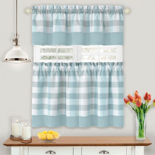 Granja moderna 3 PC a cuadros Cortina de cocina Tier & Valance Set - Colores surtidos - Imagen 24 de 26