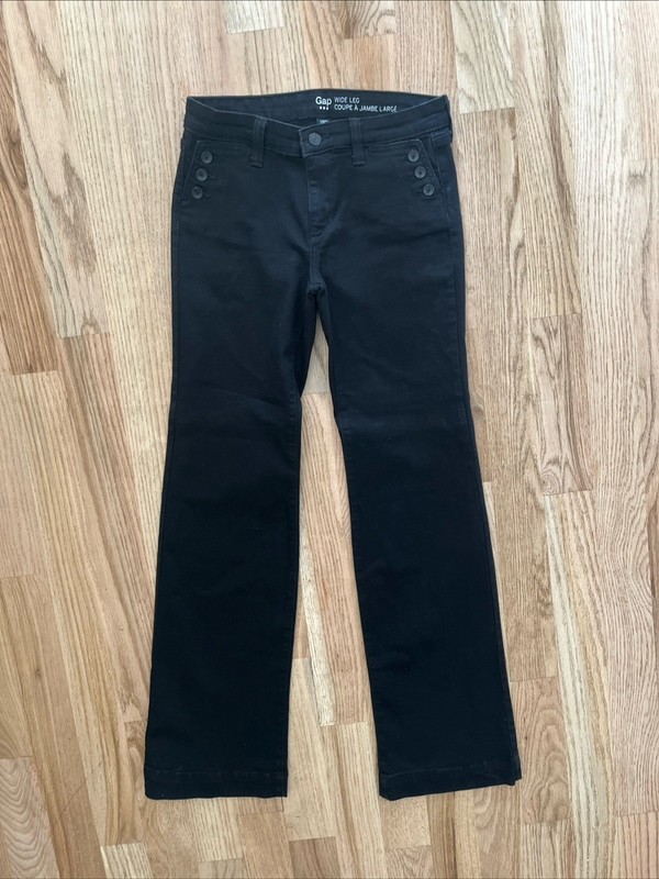 Gap Wide-Leg Black Cotton Blend Stretch Sz 2/26r