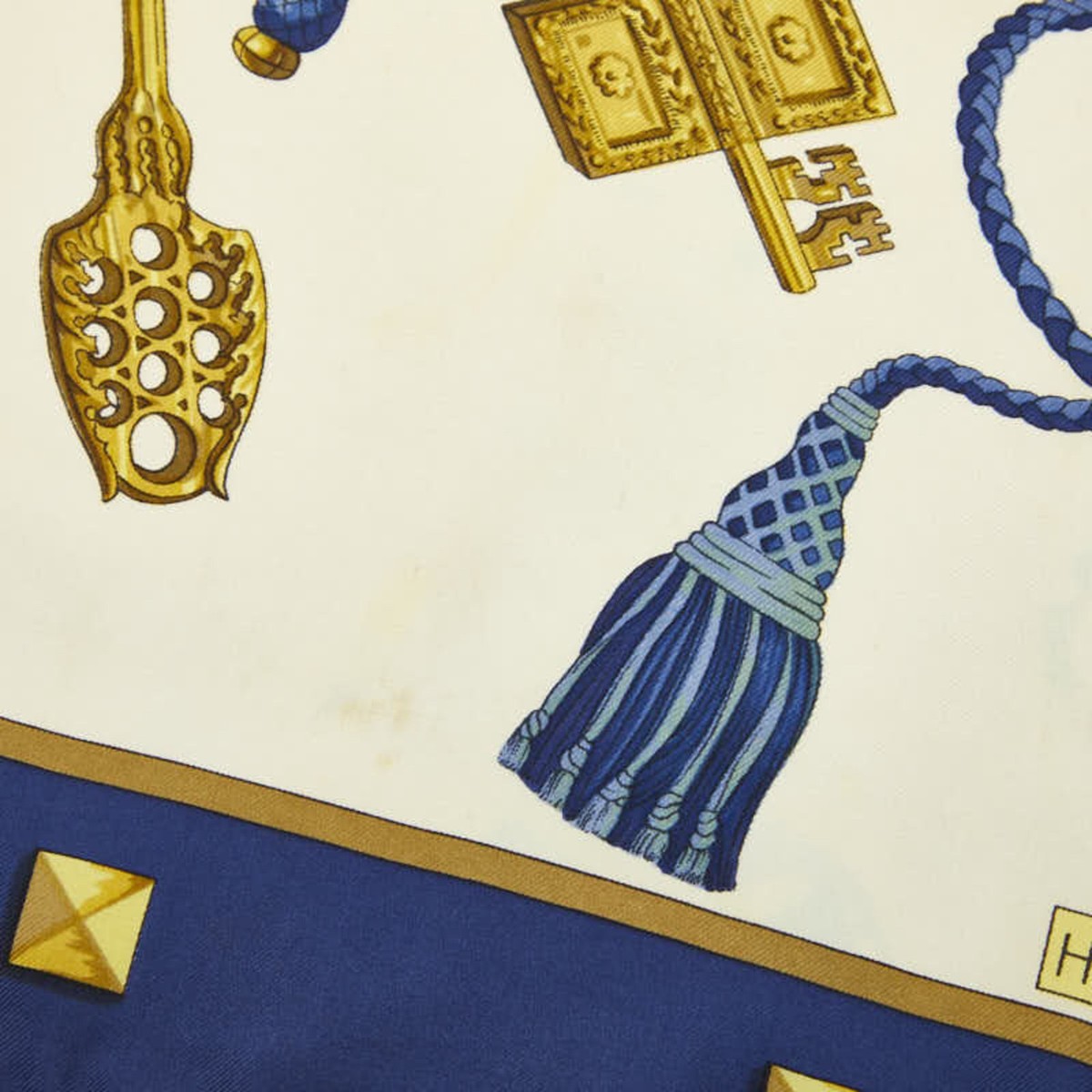Hermes Carre 90 LES CLES Key Scarf/Muffler, Blue Multicolor Silk