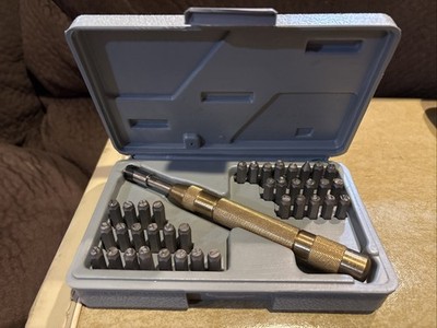 38pc Number and Letter Punch Set Hardened Steel Metal Die Jewelers w/Case Handle