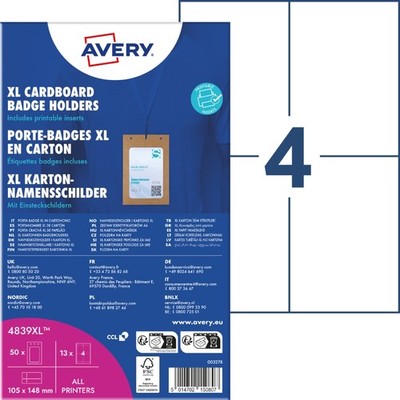 50 AVERY Namensschilder-Tasche XL, aus Karton, 105 x 148 mm