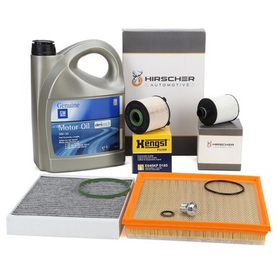 HIRSCHER Filterset + 5L ORIGINAL 5W30 dexos2 für OPEL ASTRA J ZAFIRA C 2.0 CDTI