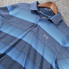 Camisa polo Under Armour Performance para hombre XL azul a rayas equipo térmico golf deportes