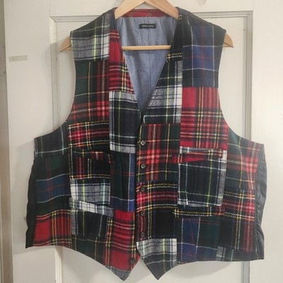 Vintage Red Black Plaid Patchwork J Crew Mens Button Best Moon XL Wool B39