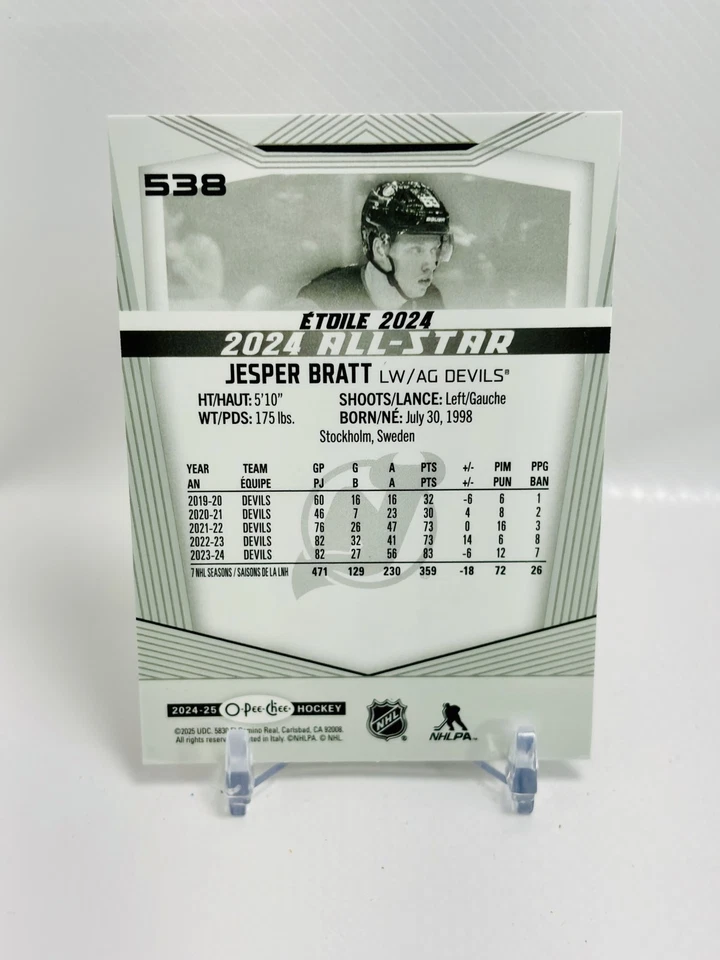 2024-25 O-Pee-Chee Hockey Jesper Bratt #538 All-Star New Jersey Devils - Image 2 of 2