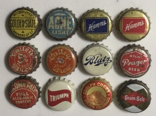 12 dif BEER CORK BACK BOTTLE CAPS CAP VALLEY BREW GOLDEN STATE TACOMA PALE ACME