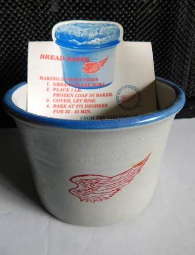 Vintage Red Wing Stoneware Bread Baker Crock Blue Rim/Instructions Sheet-4"x6"