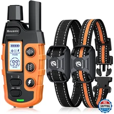 Bousnic 2-Dog Shock Collar 3300ft Waterproof Recharge Remote Beep Vibe 5-120lb