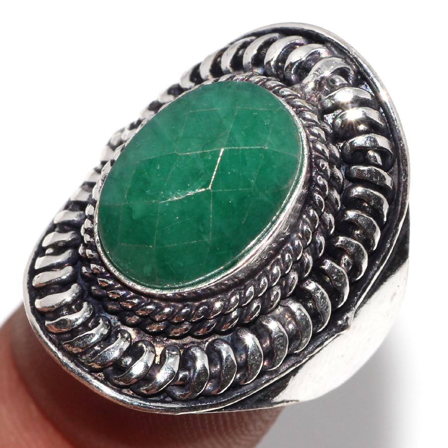 925 Silver Plated Handmade Emerald Simulated Ring Size US 8 JW
