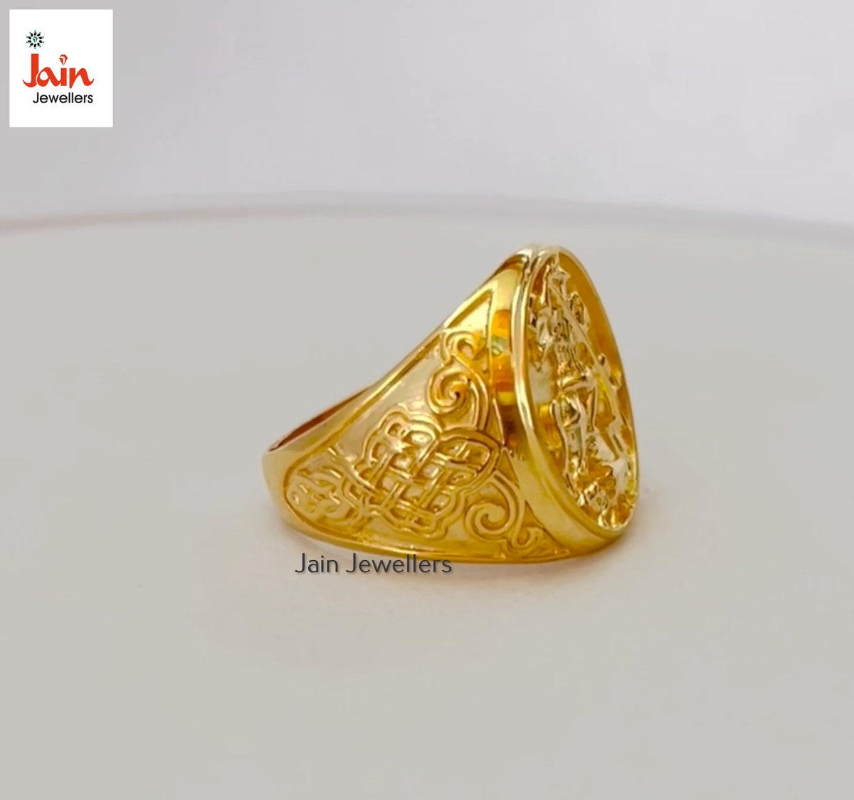22 Kt Real Solid Yellow Gold St. Michael Fighting Dragon Ring Size