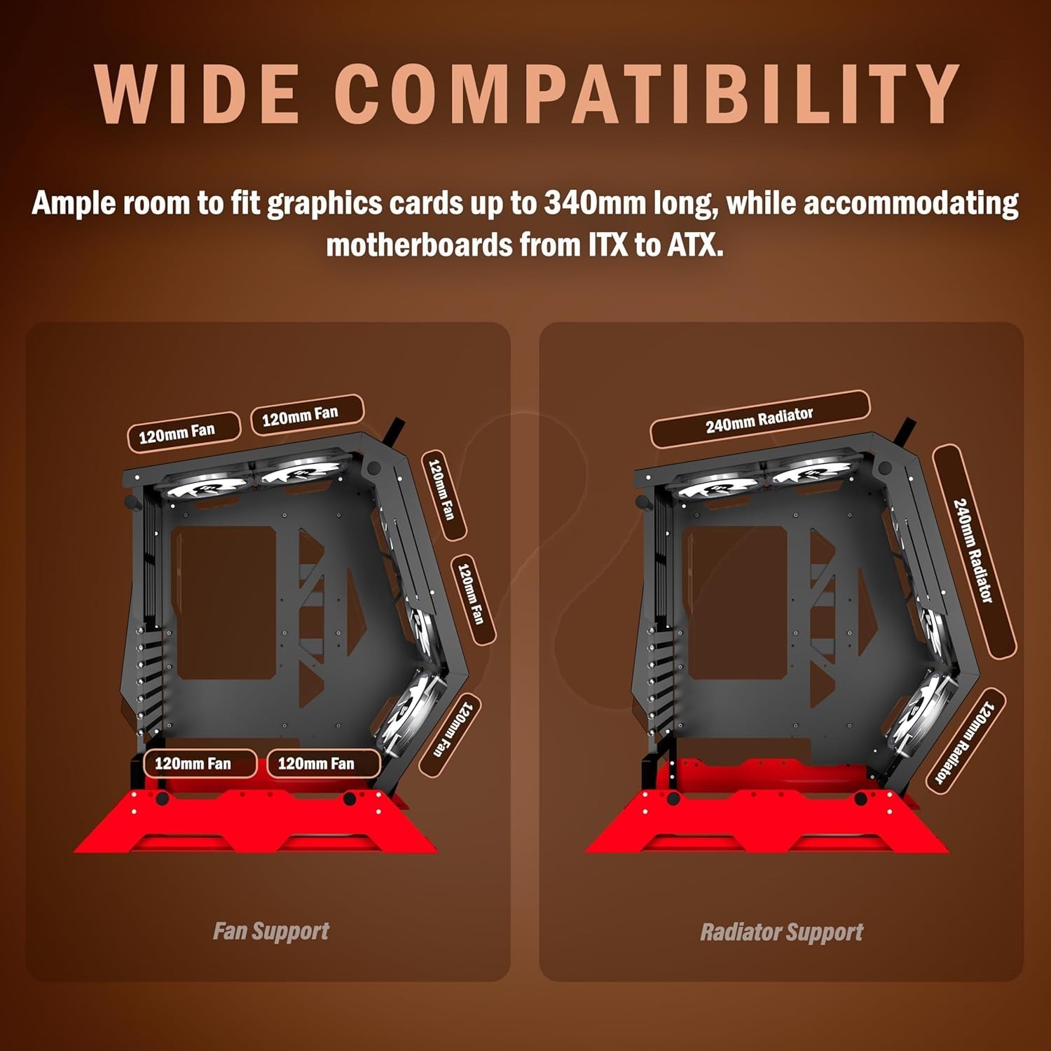 KEDIERS PC Case Red ATX Mid Tower Tempered Glass Gaming Computer 6