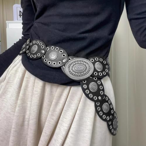 Oval Disc Belt for Women Wide Leather L: 51.2 in/130 cm Oval  display picture 1