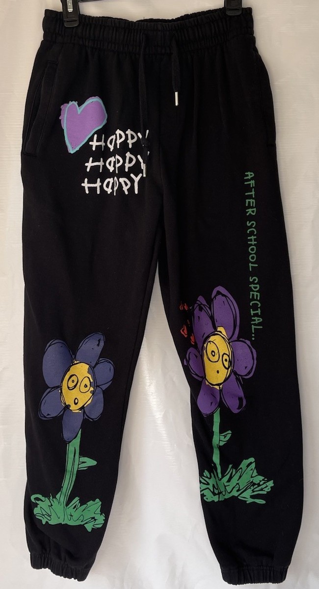 After School Special Black Sweatpants Flower Design Graphic Happy S USA