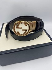 GUCCI Leather Belt Black Logo Buckle Unisex Waist Designer Fashion Authentic