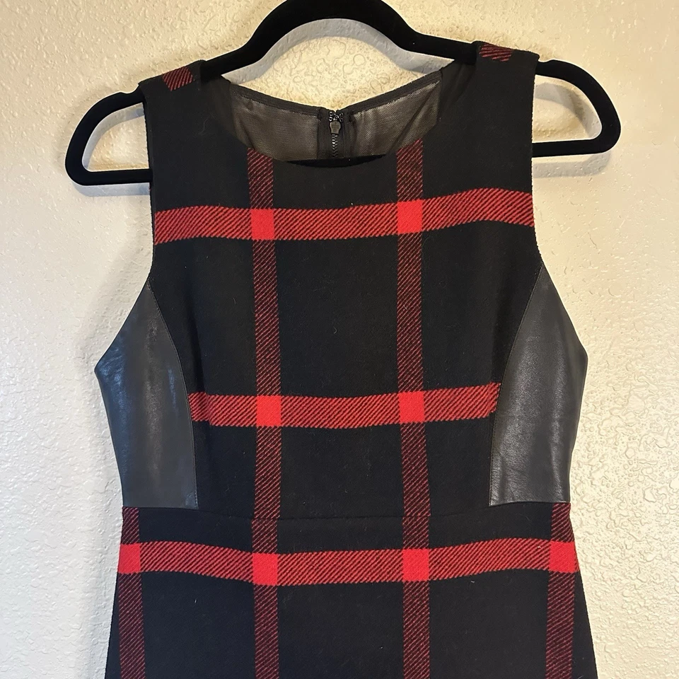 Алиса + Оливия платье Джоли кожи клетку красный черный шерсти кашемир размер 6 праздник - Изображение 4 из 4