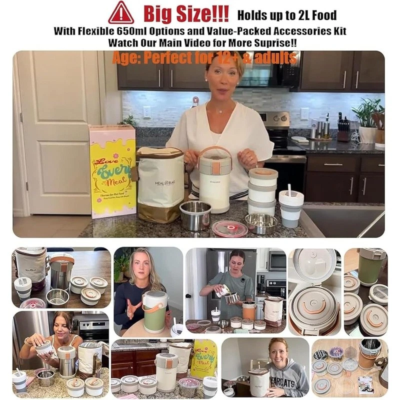 Thermo Hot Food Jar Stackable Bento Boxes Insulated Lunch Containers Adults New - Image 3 of 4