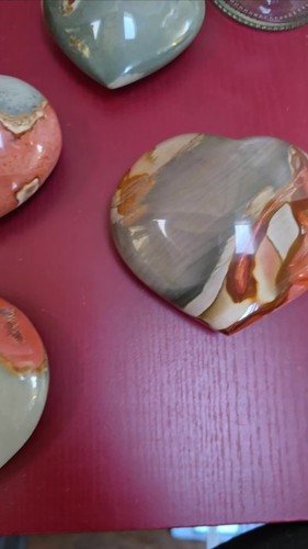 Large Polychrome Ocean Jasper Crystal Puffy Heart Orange Pink Brown Carved Heart - Video 1 of 1