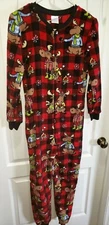 women CHRISTMAS SLEEPER DON'T MOOSE W/ME TRAP DOOR union suit XS 0-2 FLEECE CUTE