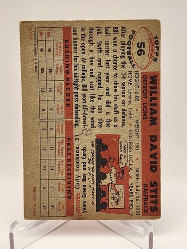 1956 Topps Bill Stits Detroit Lions 56 - Picture 2 of 2