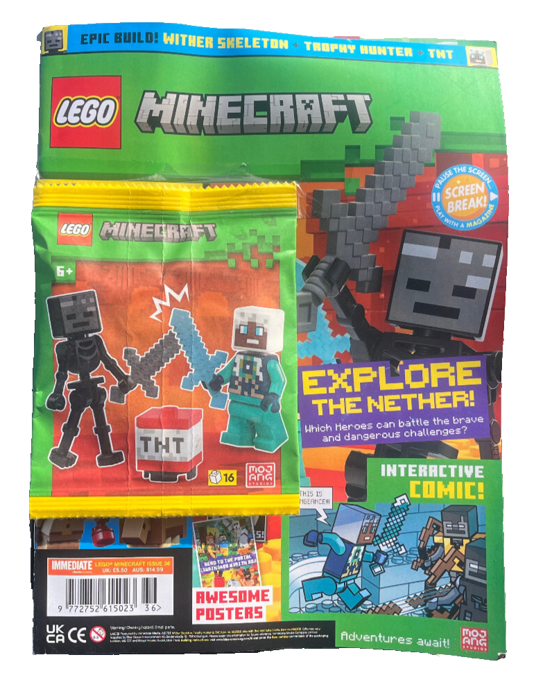 LEGO MINECRAFT MAGAZINE #36 ~ NEW WITH WITHER SKELETON + TROPHY HUNTER + TNT!