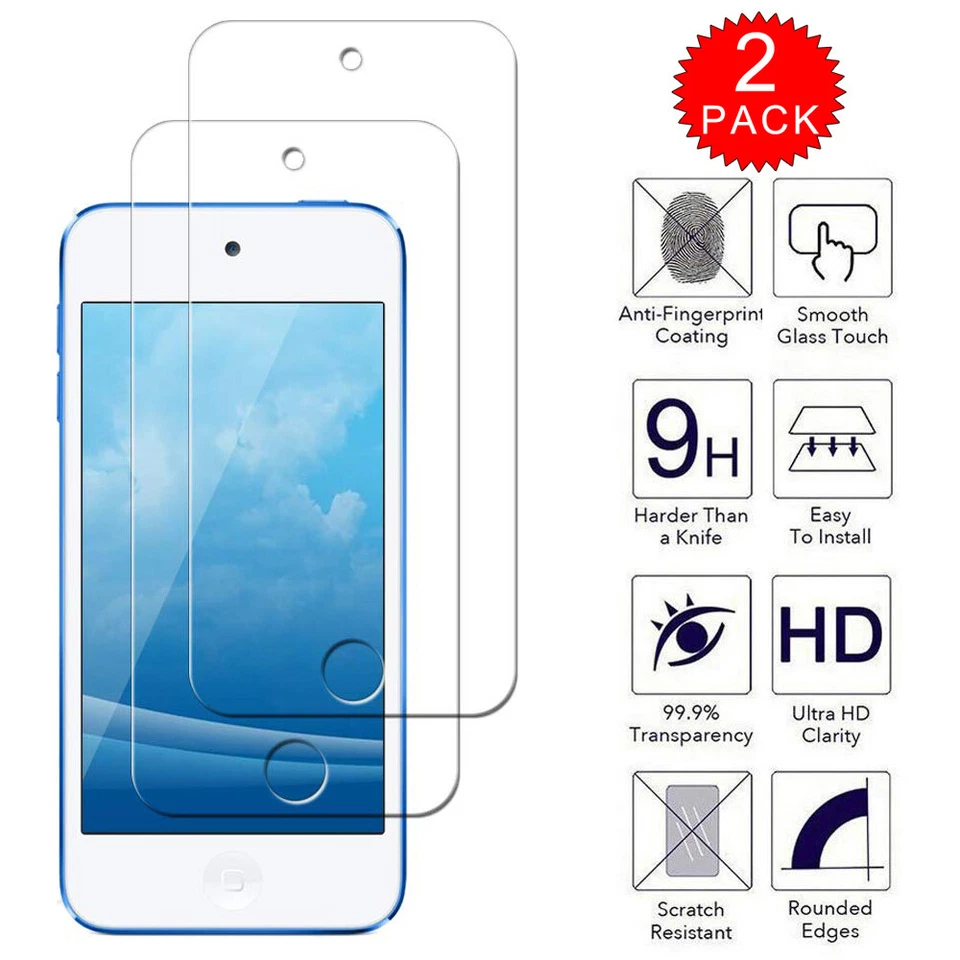 For Apple iPod Touch 5 6 7th Gen - HD Clear Tempered Glass Screen Protector X2 - Image 2 of 4