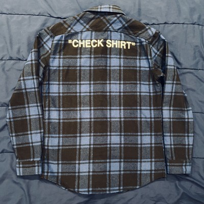 OFF-WHITE Virgil Abloh “Check Shirt” Blue Plaid Flannel Shirt Mens Size Small