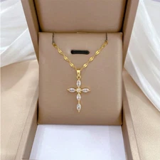 Fashion Womens Necklace Cross Pendant 18K Gold Silver Plated Stainless Steel New