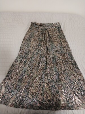 ba&sh BASH Gabriel Maxi Skirt-Metallic Paisley-Front Slit-XS