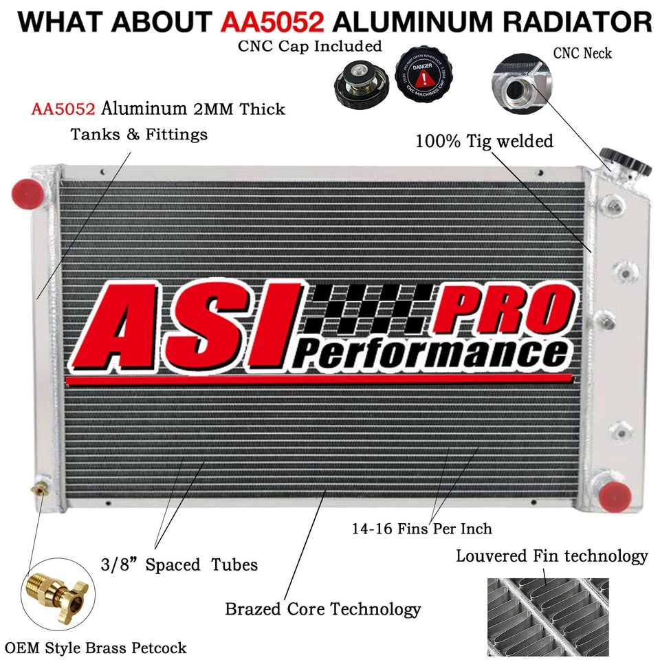 4 Row Radiator Fits 68-77 Chevy El Camino 71-90 Caprice C10 C20 71-79 Impala 161 Foto 2 de 4