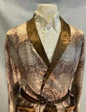 Mens Silk Satin Robe -  Coffee Paisley Auspicious - 5 Day Delivery -USA Seller 