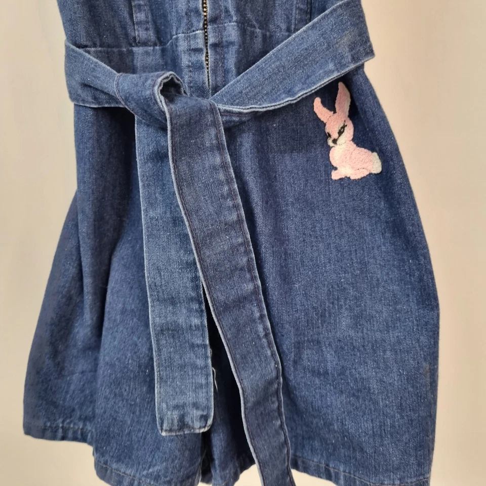 De Colección Wrangler Niñas Mameluco Jersey Denim Jean Bunny Retro Cremallera Talla 5 6 Foto 2 de 4
