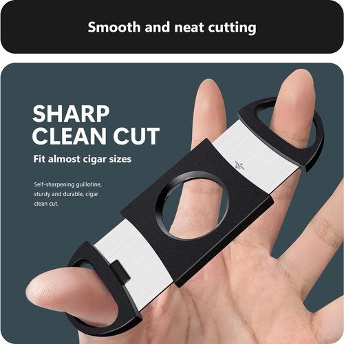 Pocket Cigar Cutter Stainless Steel Double Blade Guillotine Knife Scissors Black - Picture 2 of 15