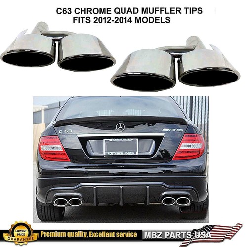 C63 Quad Chrome Muffler Tips AMG C250 C300 C350 Mercedes W204 20082014