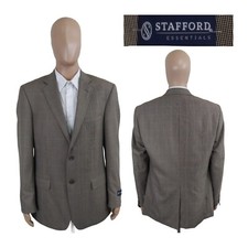 NEW Stafford Essentials Classic Fit 2 Btn Brown Windowpane Check Sport Coat 42L
