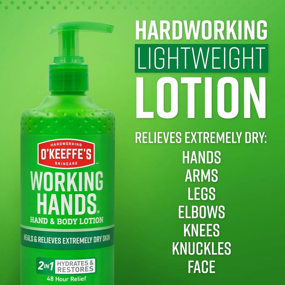 Loción para manos y cuerpo O Keeffe's Working Hands 12 fl oz hidrata la piel seca Foto 2 de 4