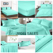 Bedding Collection 100 Cotton 1000 OR 1200 TC Aqua Blue Stripes Choose Item