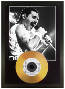 Freddie Mercury Queen Live Aid SIGNED FRAMED PHOTO PRINT & Mini LP Perfect Gift 