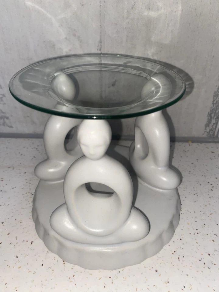 Bougie chauffe-plat céramique/verre blanche Party Lite huile cire fondue brûleur Bouddha - Photo 2/4