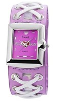 Damenuhr Armbanduhr Kunstleder Lila Unterlegband Analog Uhr Quartzwerk Fame
