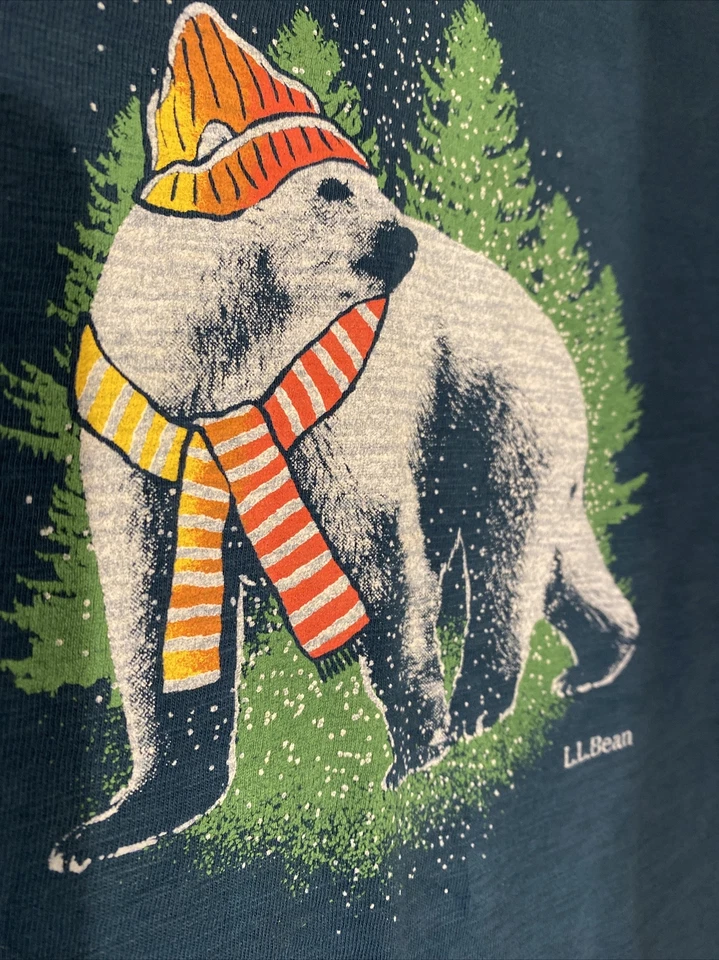 NUEVO LL Bean Niña Talla 8 Verde Oso Polar Manga Larga Top Foto 2 de 4