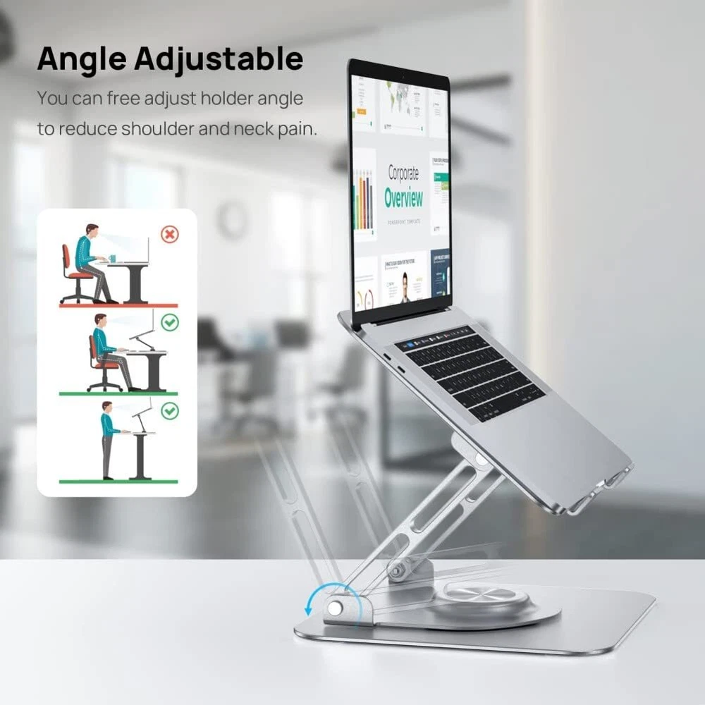 Laptop Stand for Desk Adjustable Holder with 360° Rotating Base Ergonomic Lap...
