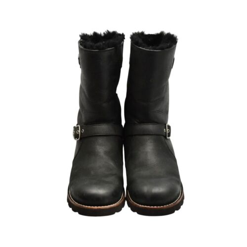 Botas UGG Noira para mujer 9 de cuero negro impermeables forro de piel de oveja de media pantorrilla - Imagen 2 de 7
